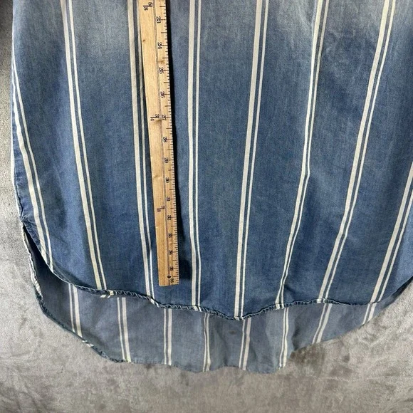 AUW Shirt Dress Women's 10 Blue Striped Chambray Tie Waist Hi Lo Hem - Picture 6 of 10